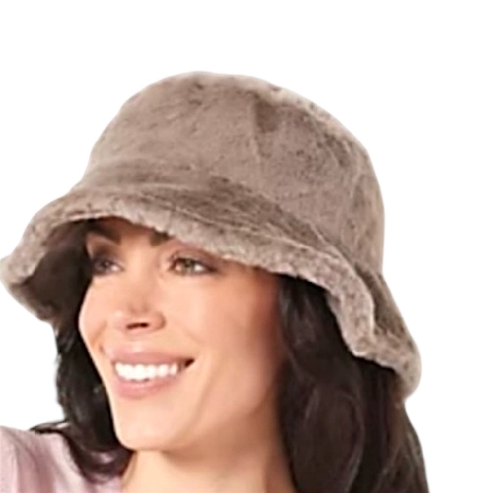 Sprigs Reversible Faux Fur and Sherpa Bucket Hat Black/mocha adjustable NWT - Picture 1 of 9